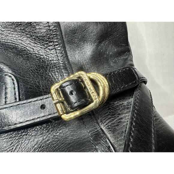 Tory Burch Size 5.5 Logo Tall Side Zipper Riding Boot Black Leather Quiet Luxury - Picture 7 of 12